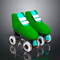 Stylish Green Roller Skates with White Straps Silver Wheels and Blue Details