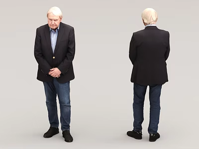 Man in Black Blazer Blue Shirt Jeans Black Shoes Front Back View on Gray Background 3d model