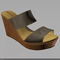 Gray Leather Wedge Heel Sandals Featuring Two Straps And Brown Wooden Sole Design