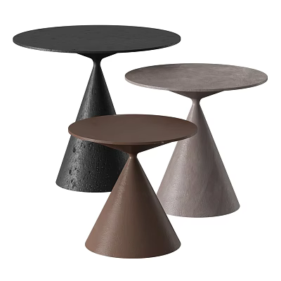 Three Modern Round Tables With Conical Bases In Different Colors 3d model