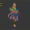 Woman With Black Hair In Traditional Outfit Holding Red Staff In Combat Pose