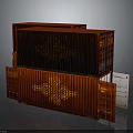 Red Shipping Containers Stacked With Intricate Golden Patterns And Durable Metal Structures 3d model