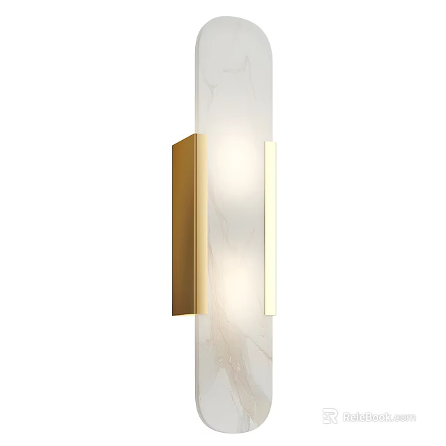 Modern Gold Metal Wall Sconce With Marble Panel And LED Lighting 3d model 