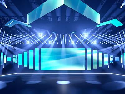 Modern Stage Setup With Blue Lighting Large LED Screen And Stunning Lighting Effects 3d model