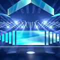 Modern Stage Setup With Blue Lighting Large LED Screen And Stunning Lighting Effects
