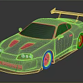 Silver Sports Car With Racing Rear Spoiler And Sporty Black Wheels Design