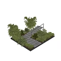 Modern Garden Landscape Design With Staircase Railing And Lush Green Plants