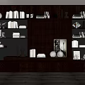Modern Decorative Cabinet Interior With Shelves Books Decorative Items Mirror And Warm Lighting