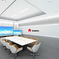 Modern HUAWEI Meeting Room With Long Table White Chairs And Large Screens