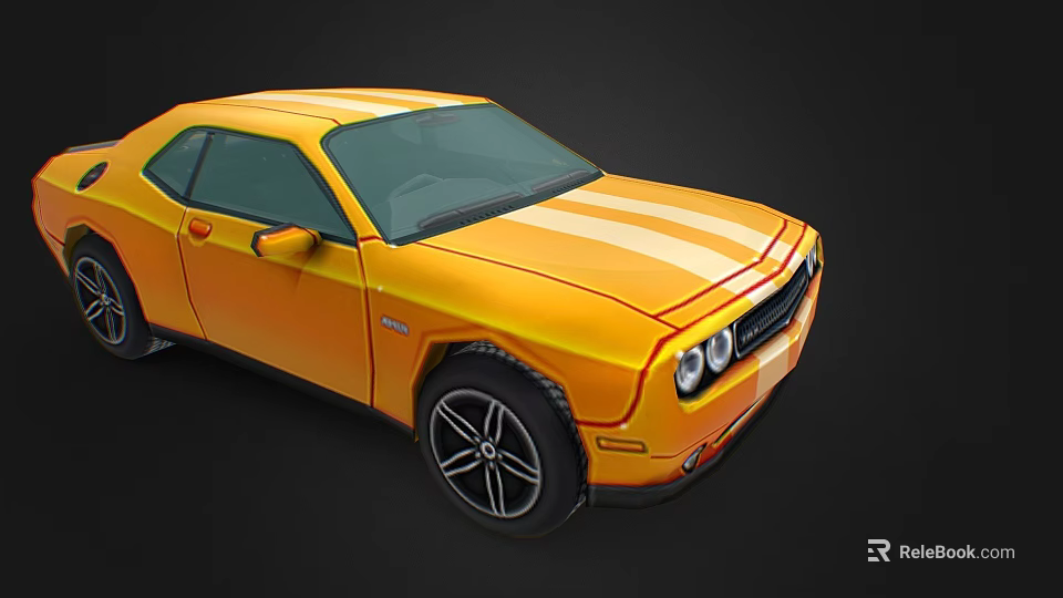 Yellow Muscle Car With White Racing Stripes Black Alloy Wheels Classic Design 3d model 