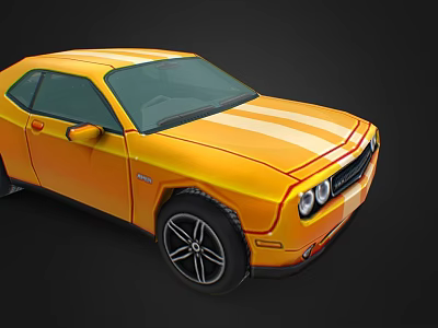 Yellow Muscle Car With White Racing Stripes Black Alloy Wheels Classic Design 3d model