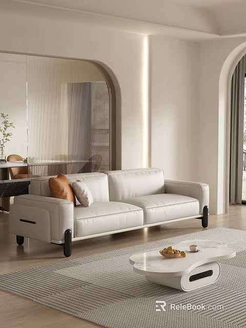 Modern White Leather Two Seater Sofa With Decorative Pillows In Bright Minimalist Living Space 3d model 