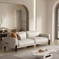 Modern White Leather Two Seater Sofa With Decorative Pillows In Bright Minimalist Living Space
