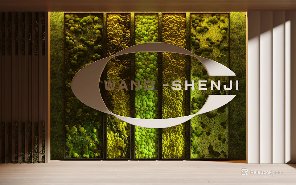 Living Plant Wall In Modern Indoor Design With Curved White Accent And Green Foliage 3d model 