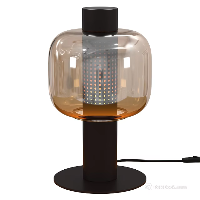 Modern Square Table Lamp with Transparent Orange Shade Black Base and Grid Inner Structure 3d model
