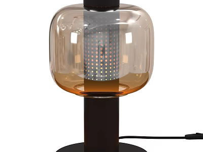Modern Square Table Lamp with Transparent Orange Shade Black Base and Grid Inner Structure 3d model