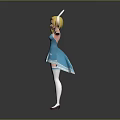 Anime Female Character With Rabbit Ears In Blue Dress White Stockings Red Shoes Arms Outstretched