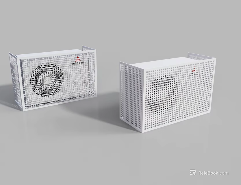 Two Modern White Air Conditioner Fans With Perforated Casing Design 3d model 