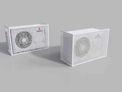 Two Modern White Air Conditioner Fans With Perforated Casing Design 3d model