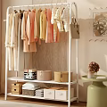 White Clothes Rack Featuring Pastel Colored Hanging Clothes and Storage Shelves with Folded Clothes