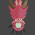 Red Mechanical Device With Glowing Green Core Yellow Accents And Black Spikes
