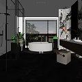 Modern Luxury Bathroom Interior Design With Marble Walls Freestanding Bathtub And Large Window