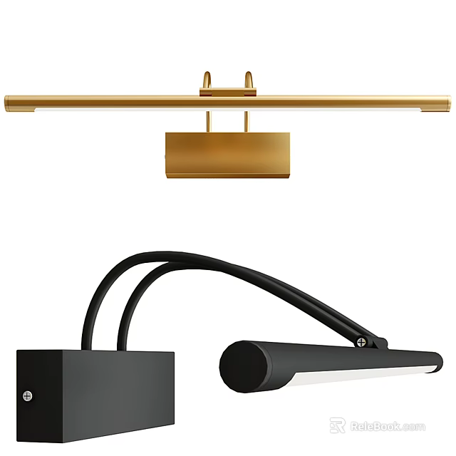 Modern Gold And Black Wall Sconces With Rectangular Shade And Curved Arm 3d model 