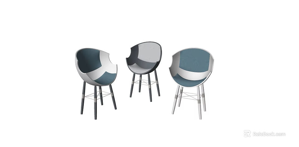 Leisure Chairs With Modern Curved Backrest Metal Legs And Blue Grey Upholstery Design 3d model 