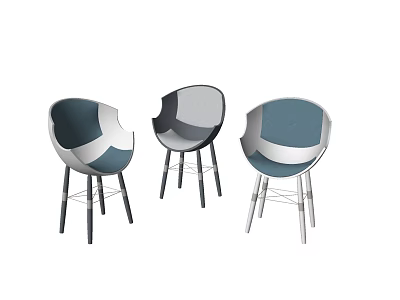 Leisure Chairs With Modern Curved Backrest Metal Legs And Blue Grey Upholstery Design 3d model