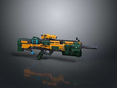 Futuristic Sci Fi Weapon Green And Yellow Mechanical Design With Barrel And Grip Details 3d model