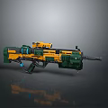 Futuristic Sci Fi Weapon Green And Yellow Mechanical Design With Barrel And Grip Details