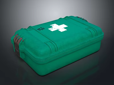Green Portable First Aid Kit With White Cross For Home Emergency Supplies 3d model