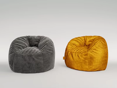 Gray And Yellow Velvet Bean Bag Chairs For Modern Living Room Interior 3d model