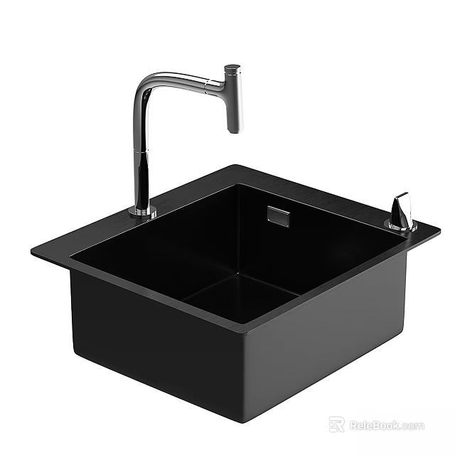 Black Single Bowl Kitchen Sink With Modern Faucet For Home Kitchen Use 3d model 