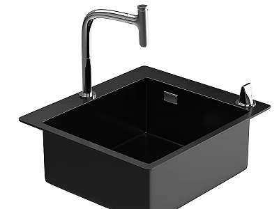 Black Single Bowl Kitchen Sink With Modern Faucet For Home Kitchen Use 3d model
