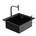 Black Single Bowl Kitchen Sink With Modern Faucet For Home Kitchen Use