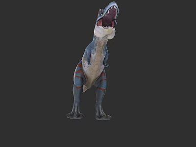 Life like Reptile Dinosaur Sculpture With Open Mouth And Striped Body In Standing Posture 3d model