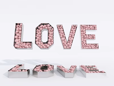 3D LOVE Letters Decorated With Pink Beads And Silver Base Design 3d model