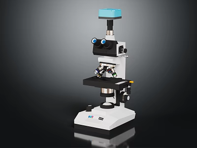 Professional Binocular Laboratory Microscope With White Base And Blue Top Design 3d model