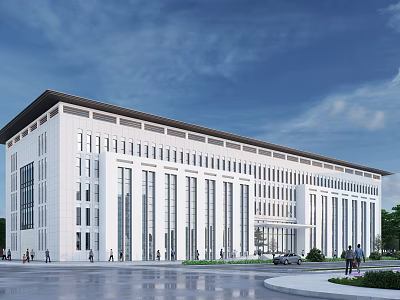 Elegant Modern Office Building Exterior With White Facade And Large Glass Windows 3d model