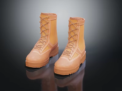 Brown High Top Boots with Lace Up Design Thick Durable Soles Casual Outdoor Workwear Style 3d model