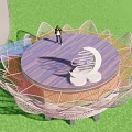 Lotus Shaped Observation Deck With Blue Circular Platform And White Mesh Structure Surrounded By Trees 3d model
