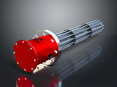 Flange Mounted Red Electric Heating Element With Multiple Silver Tubes For Household Use 3d model