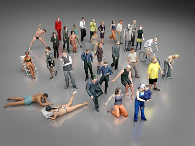 Diverse Group of People in Various Poses with Different Ages and Clothing Styles 3d model