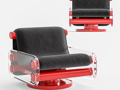 Modern Leisure Chair With Black Cushion Transparent Acrylic Armrests And Red Base 3d model