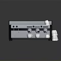 Modern Espresso Machine With Stainless Steel Black Design And Stacked White Cups