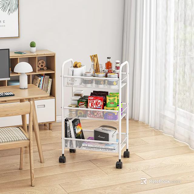 Modern Desk With Lamp Computer Chair And Bookshelf In Home Office 3d model 