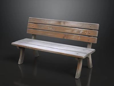 Rustic Wooden Bench With Backrest And Worn Planks In Dark Setting 3d model