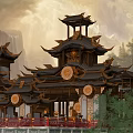 Traditional Ancient Chinese Architecture With Multiple Tiered Roofs Curved Eaves Red Railings And Golden Ornaments