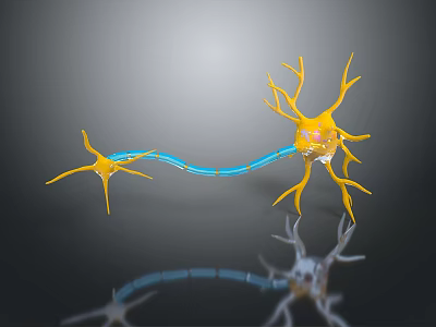 Advanced Medical Devices For Neural Research With Yellow Neurons And Blue Synaptic Connections 3d model